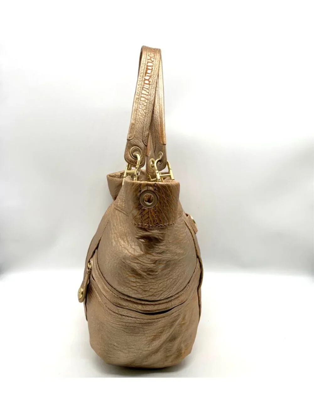Kipling Metallic Gold Leather Celia Shopper Hobo